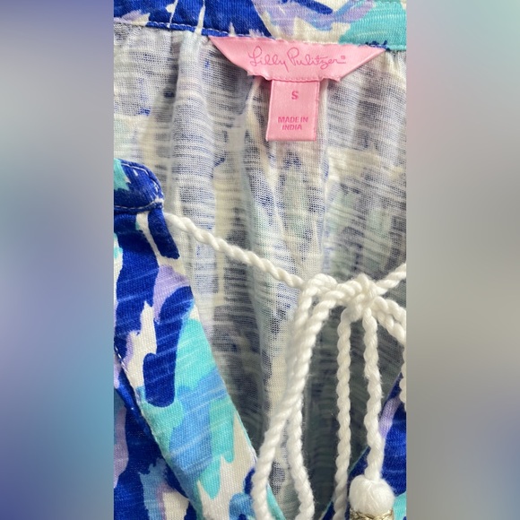 Lilly Pulitzer Tropi Call Me Blue Pineapple Cotton Blend Boho Tunic Top Size S - Picture 3 of 9